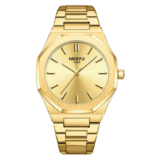 NIBOSI modern men's wristwatch with a distinctive case and bracelet