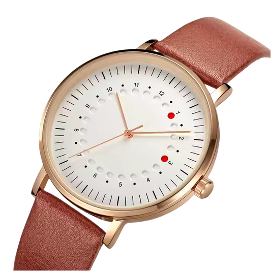 Minimalist couple watches with brown leather strap and white dial
