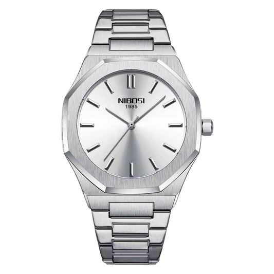 NIBOSI modern men's wristwatch with a distinctive case and bracelet